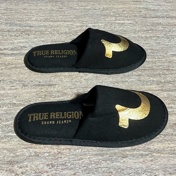 NWOT True Religion black and gold slippers - Picture 4 of 11